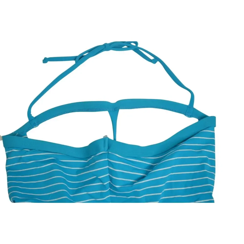 ROBIN PICCONE Women's Blue & White Striped Tankini Top w/ Halter Strap